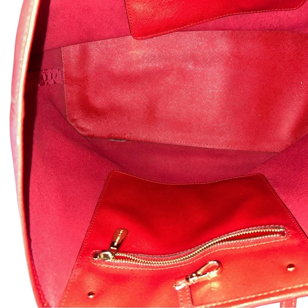 Michael Kors Scarlet Red Handbag with Gold Details Large Tote